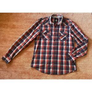 Buffalo Jeans Shirt Mens Size L Cotton Red Plaid Long Sleeve Button Up